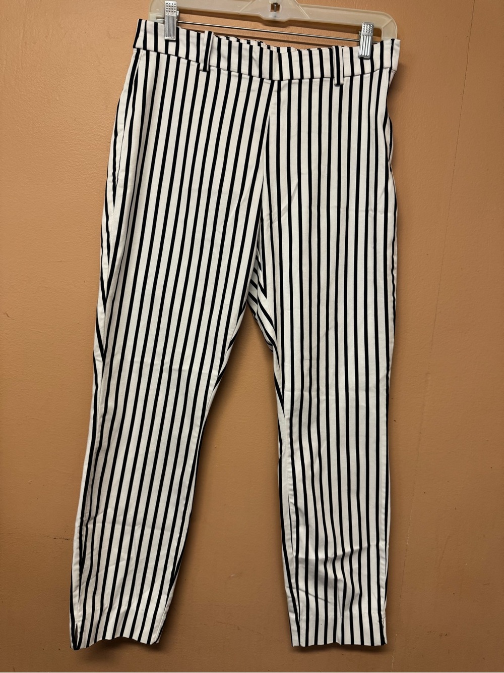 H&M Striped Ankle Pants Size 8 Black White Career Workwear